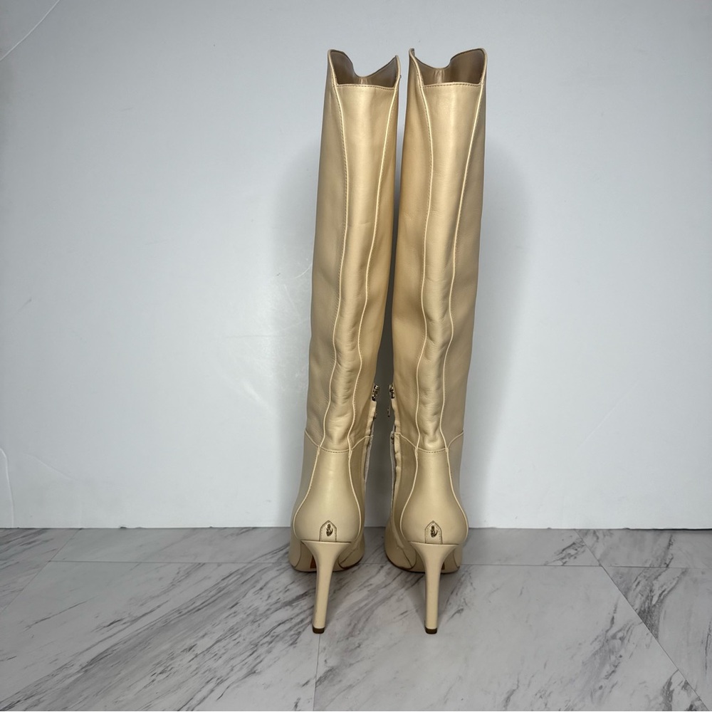 Sam Edelman Shauna Eggshell Leather Tall Heeled Boots 7 1/2 M - Picture 3 of 16